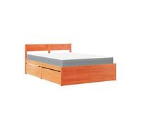 Vidaxl Lit Avec Tiroirs/Matelas Cire Marron 120x190 Cm Bois Massif Pin Marron