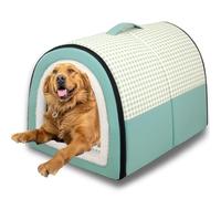 Lit 2 en 1 pour chien de grande taille, niche apaisante, anti-anxiété, coussin doux, chaud, amovible, lavable, antidérapant, vert, L : 60 x 43 x 40 cm