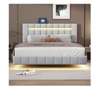 Lit 2 Personnes 160x200 cm avec éClairage LED, Structure de Lit avec TêTe de Lit en Lin, Lit Double, Gris