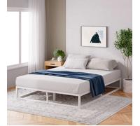 Lit 2 personnes - Lit 140x190 cm - Cadre de lit en métal avec lattes en bois - Hauteur 25cm - Cadre de lit Éco-responsable - Blanc
