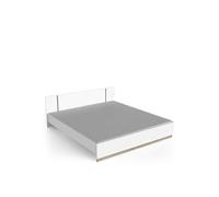 PEGANE Lit 2 Places Couchage 180x200 Couleur Blanc Mat/chêne - Largeur 188,3 x Profondeur 204,3 x Hauteur 71,7 cm