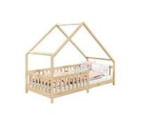 Lit cabane CORA lit enfant simple montessori asymétrique en bois 90 x 200 cm en pin massif à la finition naturelle