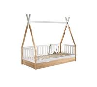 Lit 206 x 96 x 185 cm en pin cadre a lattes de couleur bois