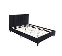 Concept Usine – Lit Cambridge 160x200 en velours avec sommier à lattes – Noir – 214x165x101 cm