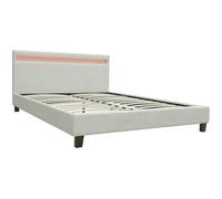 Lit 214 x 167 x 28 cm en tissu cadre a lattes pour 2 personnes de couleur beige