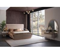 Lit 2x tables de nuit commode avec grand miroir Set chambre à coucher complet 5pcs
