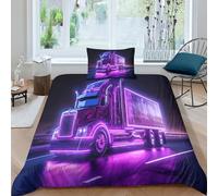 Lit 3 Pièces À Motif Camions Impression 3D Voitures Housse De Couette en Microfibre avec Taies D’Oreiller avec Une Fermeture Éclair Cachée Et Convenant Enfants Single（135x200cm）