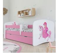 Lit 70x140 cm rose + matelas tiroir décor princesse à cheval - HEROS