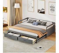 Lit 90/180x200 cm, canapé convertible escamotable, lit à lattes, rangements, pin, gris