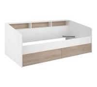 Lit 90 x 190/200 cm avec rangements - Blanc et naturel - PAULETTE Naturel clair, Blanc G