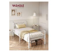 Lit 90 X 190 Cm, Lit 1 Personnes, En Métal, Pour Petits Espaces, Chambre D'amis, Chambre Ado, Blanc Blanc