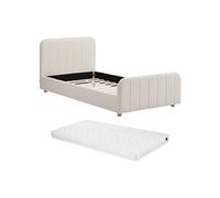 Lit 90 x 190 cm - Tissu bouclette avec coutures verticales - Blanc + Matelas - ROGADI