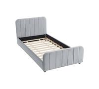 Lit 90 x 190 cm - Velours avec coutures verticales - Gris - ROGADI