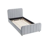 Lit 90 x 190 cm - Velours avec coutures verticales - Gris - ROGADI