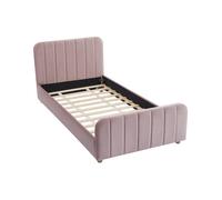 Lit 90 x 190 cm - Velours avec coutures verticales - Rose - ROGADI