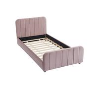 Vente-unique - Lit 90 x 190 cm - Velours avec Coutures Verticales - Rose - ROGADI - pour Enfant