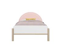 Lit 90cm x 200cm effet bois avec éclairage led et tête de lit rose