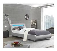 Lit 90x190 Lit Gina - Sommier + Tête de Lit Incurvée + Pieds de 5 cm - 13 Lattes - Revêtement PVC Simili - Montage Rapide et Facile - Gris Gris G