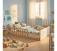LIT 90x190 PILOU avec sommier et matelas / Blanc et Bois clair