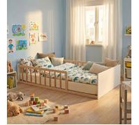 LIT 90x190 Pilou avec sommier et Matelas/Blanc et Naturel