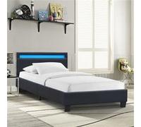 Lit 90x190 Solide et Confortable avec Sommier et Tête de Lit Eclairage LED - Pieds de 10 cm pour Matelas - 13 Lattes - Revêtement PVC Simili Facile d'Entretien - Montage Rapide et Facile - LIT ANGEL N