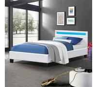 angel Solide et Confortable Lit 90x190 avec Sommier+Tête de Lit avec Eclairage LED Couleur BLANC