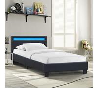 Lit 90x200 avec Sommier et Tête de Lit LED Noir - Pieds de 10 cm - ANGEL NOIR