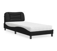 Lit 90x200 cm avec Matelas Similicuir Noir, Cadre Ondulé Moderne, Sommier à Lattes, Confort H2/H3, pour Chambre à Coucher et Chambre d'Invite