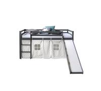 Cadre Lit superposé enfant 90x200 Mezzanine Gris Matelas Toboggan Homestyle4u