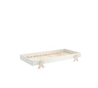 Lit 90x200 cm pin massif blanc et bois clair Fernando