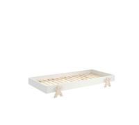 Lit 90x200 cm pin massif blanc et bois clair Fernando