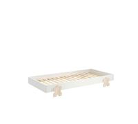 Lit 90x200 cm pin massif blanc et bois clair Valentino