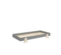 Lit 90x200 cm pin massif gris et bois clair Fernando