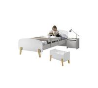 BODHI WHITE - Lit 90x200cm avec Barrière + Chevet + Coffre - Altobuy Blanc