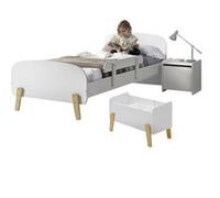 BODHI WHITE - Lit 90x200cm avec Barrière + Chevet + Coffre - Altobuy Blanc