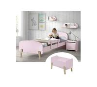 Lit 90x200cm avec Barrière + Chevet + Coffre + Etagères - BODHI PINK -