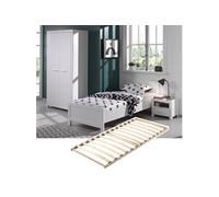 GASTON - Lit 90x200cm avec Sommier + Chevet + Armoire 2P - Altobuy Blanc