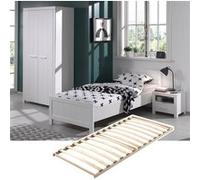 Lit 90x200cm avec Sommier + Chevet + Armoire 2P - GASTON -