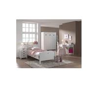 Lit 90x200cm avec Sommier + Chevet + Armoire 3P + Bureau - MILADY -