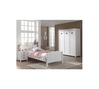 MILADY - Lit 90x200cm avec Sommier + Chevet + Armoire 3P - Altobuy Blanc
