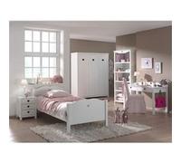 MILADY - Lit 90x200cm avec Sommier + Chevet + Armoire 3P + Pack Bureau - Altobuy Blanc