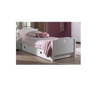 Lit 90x200cm Blanc avec Tiroir de Lit Motifs Coeurs - MILADY -