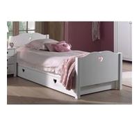 Lit 90x200cm Blanc avec Tiroir de Lit Motifs Coeurs - MILADY - ALTOBUY Blanc G