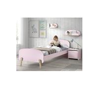 BODHI PINK - Lit 90x200cm + Chevet + 2 Etagères Murales -