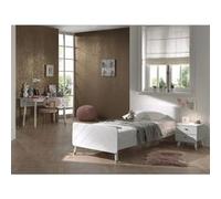 TINY WHITE - Lit 90x200cm + Chevet 2 Tiroirs + Bureau - VIPACK