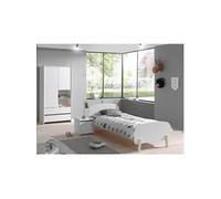 BODHI WHITE - Lit 90x200cm + Chevet + Armoire 2 Portes -