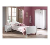 MILADY - Lit 90x200cm + Chevet + Armoire 2 Portes - Altobuy Blanc