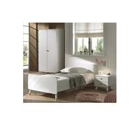 Lit 90x200cm + Chevet + Armoire 2 Portes - TINY WHITE -
