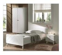 TINY WHITE - Lit 90x200cm + Chevet + Armoire 2 Portes - VIPACK