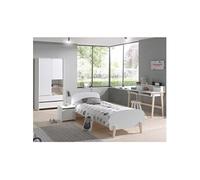 Lit 90x200cm + Chevet + Armoire 2P + Bureau - BODHI WHITE -